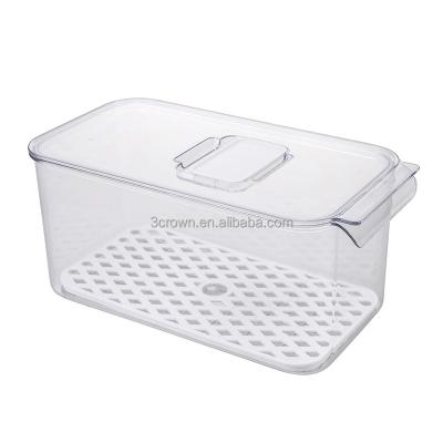 China Wholesale Price Transparent Viable Storage Box Factory Rectangular PET With Lid With Handle Drain Base Refrigerator Storage Box for sale