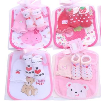 China New Infant Products Baby Bib Printed Saliva Mesh Bag Terry Cloth Bib 3-Piece Socks Set for sale