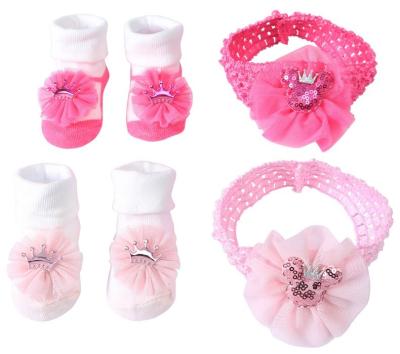 China Breathable Warm Socks And Sale Baby Headband Set Cute Bow Princess Decoration Birthday Gift for sale