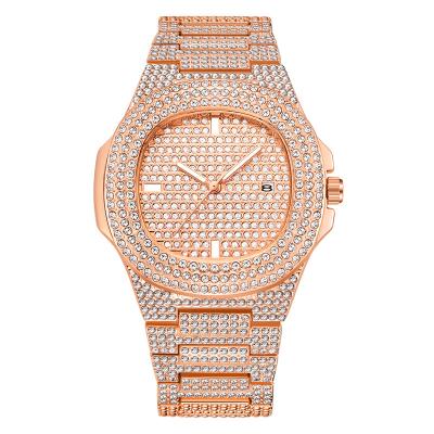 China Auto Date Bling Shining Big Size Dial Woman Watches Big Diamond Stone Iced Out Quartz Clock Luxury Rhinestone Waterproof Wrist Watch for sale