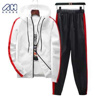 China 2023 Hot Sale Solid Color Contrast Panel Men's Sportswear Breathable Custom Hoodies Tracksuits With Zipper Gym Fitness Sets for sale