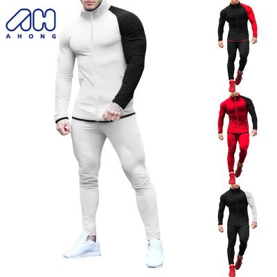 China High Quality Breathable Gym Fitness Sets Leisure Sportswear Contrast Color Sleeves Slim Sweat Absorption Jogging Men's Tracksuits for sale