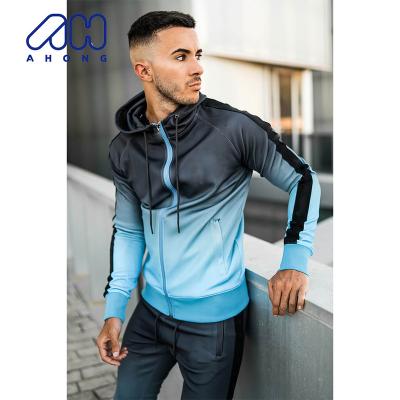 China Fashion Breathable Popular Sports High Quality Hoodie And Jogging Pants Set Gradient Color Tracksuit Manufacturer Gym Fitness Sets for sale