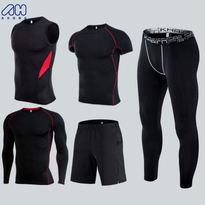 China Hot Sale Men's Gym Training Breathable Fitness Sportswear Suits Quick-drying Running Basketball Suits Men's Five-Piece Sweatsuits for sale