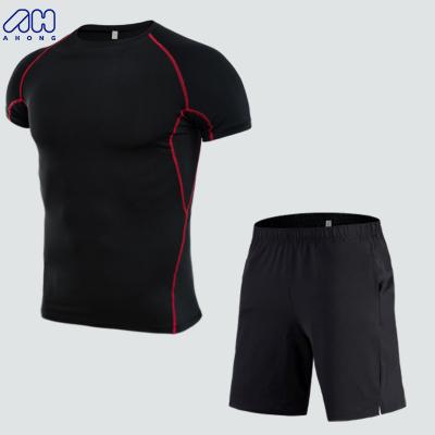 China Best Selling Breathable Outdoor Sports Men Sportswear Tracksuit 2 Pcs Sets Elastic Quick Dry Sweatshirt And Gym Fitness Shorts Top for sale