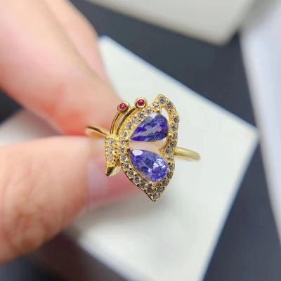 China Fashion CLASSIC Natural Tanzanite 925 Silver Wedding Yellow Gold Plating Scary Rings With Stone for sale