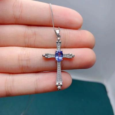 China Fashion New Design CLASSIC Wholesale Natural Women Tanzanite Cross Pendant Necklace Jewelry for sale