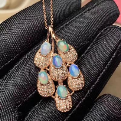 China Hot Popular Fashion CLASSIC Natural Opal Gemstone 925 Sterling Silver Necklace for sale