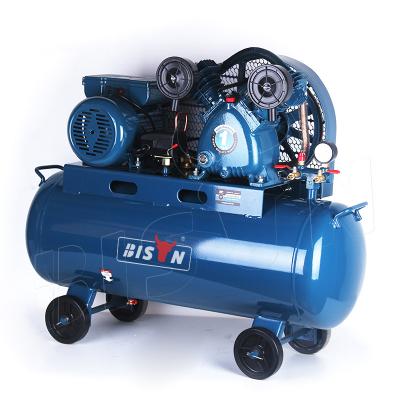 China Bison 2Heads Lubricated AC Compressor 230V Belt 1.5Kva 2Hp 50L Belt Driven Air Compressor Machine for sale