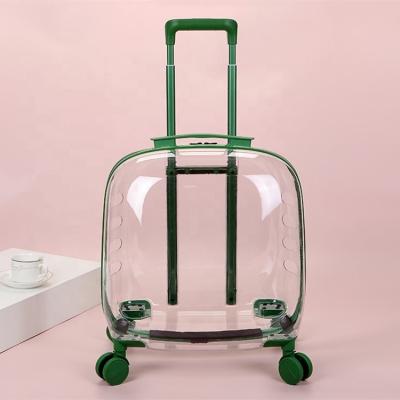 China Large Capacity Multifunctional Viable Handheld Ventilated Trolley Soft Transparent Rolling Dog Cat Travel Pet Suitcase Carry Bag for sale