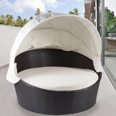 China Contemporary With Round Rattan Wicker Outdoor Furniture Canopy Sleeping Daybed Outdoor Patio Furniture Daybed for sale