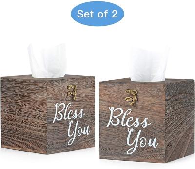 China Europe Set Of 2 Factory Farm Facial Bless You Tissue Bathroom Towel Rack Wooden Box Lid for sale