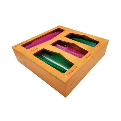 China Viable 4 in 1 Kitchen Sandwich Bag Storage Bamboo Plastic Wood Ziplock Organizer for sale