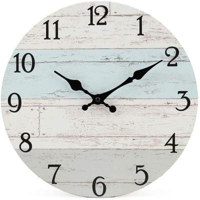 China Rustic Country Antique Style Tuscan Style Silent Non-ticking Round Wall Clock Wooden Small Decor Battery Operated for sale