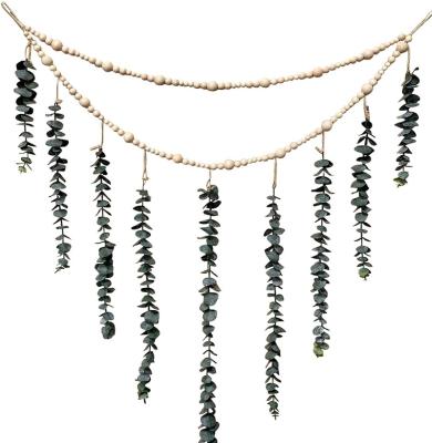 China CLASSIC Artificial Eucalyptus Wall Hanging Decor Large 36 Inch X 36 Inch With Decorative Wood Bead Garland for sale