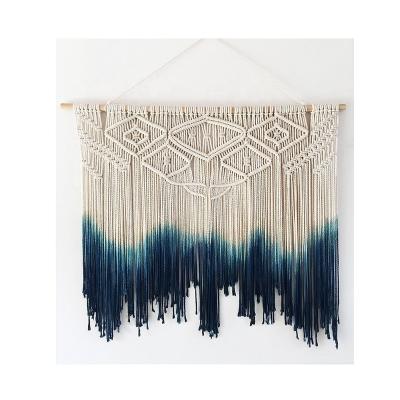 China Bohemian Green and Beige Woven Hippy Bohemian Wall Art Home Decor Tapestry Boho Chic Tassels Pendant Macrame Wall Hanging for sale