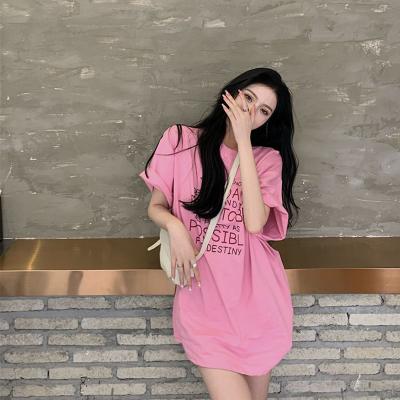 China Casual Comfortable 100% Cotton Anti-Static Fashion Women Letter Printing Loose Short Sleeve T-shirt Dresses Customize Logo for sale