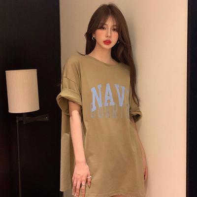 China Casual Comfortable 100% Cotton Anti-Static Fashion Women Letter Printing Loose Short Sleeve T-shirt Dresses Customize Logo for sale