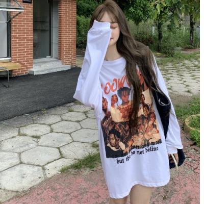 China 100% Cotton Anti-Static Fashion Women Casual Comfortable Printing Long Sleeve T-shirt Loose Dresses for sale