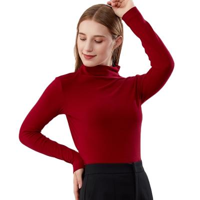 China High Neck Women Anti-Wrinkle Vintage Casual Elegant Warm Soft Comfortable Long Sleeve Basic Shirts Burgundy for sale