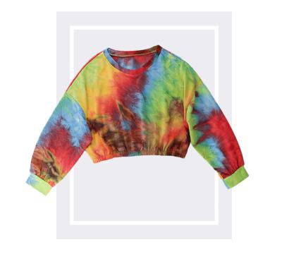 China Colorful Anti-wrinkle Women Tie Dye Street Fashion Casual Comfortable Loose Cropped Sweatshirts Long Sleeve Tops for sale