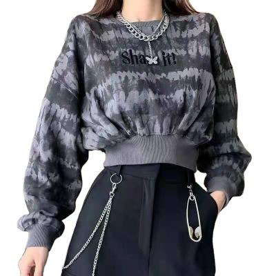 China Comfortable Anti-wrinkle Women Casual Street Tie Dye Letter Embroidery Cropped Sweatshirts for sale