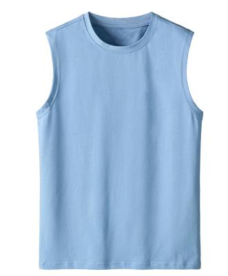 China Breathable Mens Sweat Vest Sleeveless Wide-Shoulder Shirt Workout Tank Top Sports Gym Clothing Comfortable Sky Blue for sale