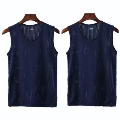 China QUICK DRY Mens Sweat Vest Workout Sleeveless Grid Meshed Tops Shirts Fashion Comfortable Quick Dry Dark Blue for sale