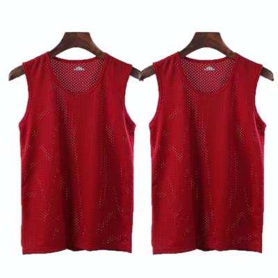 China QUICK DRY Mens Sweat Vest Workout Sleeveless Grid Meshed Tops Shirts Comfortable Fashion Breathable Quick Dry Red for sale