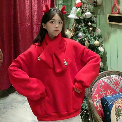 China Anti-Wrinkle Women Christmas New Year Holiday Soft Casual Comfortable Theme Shear Thermal Sweatshirts With Scarf for sale