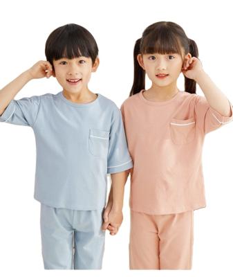 China Breathable Kid Casual Sleepwear Set With Shirt And Pants Pajamas Unisex Pink for sale