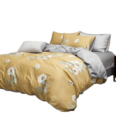 China Disposable Cotton Home Bedding 4 Pieces Set with Duvet Cover, (Fit) Sheet and 2 Pillowcases Gray Dark Yellow for sale