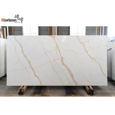 China Durable hot sale porcelain engineered 3200 1600mm brown quartz calacatta gold vein stone slab for kitchen countertops for sale