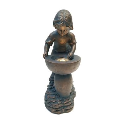 China Handmade Landscape Girl Ornament Solar Powered Decorative Water Wall Fountains Indoor Or Outdoor Custom Antique Western Style for sale