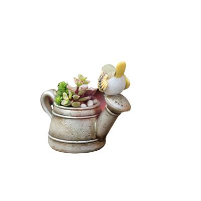 China Custom resin creative pastoral succulent automatic watering can shaped flower pot for home decor flower planter for sale