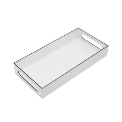 China Wholesale Luxury Rectangular Bathroom Storage Breakfast Tray White Marble Serving Tray Acrylic Marble Tray With Handle for sale