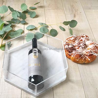 China Home.Restaurant.Bar.Hotel.Wedding. Super Markets Promotion Lucite Serving Tray Food Tray/Hexagon Marble/Acrylic Cake Tray Display Holder for sale