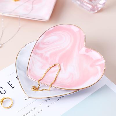 China Home.Restaurant.Bar.Hotel.Wedding. Super Markets Promotion Marble Pattern Gold Storage Tray/Heart Shaped Ceramic Tray Ring Necklace Jewelry Vanity Tray Jewelry Decoration for sale