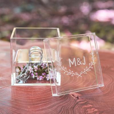 China 2021 Popular Clear Luxury Square Ring Box Acrylic Gift Box Jewelry Gift.Jewelry.Marriage 2021 Wedding Ring Box For Wedding for sale