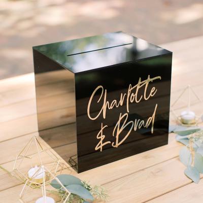 China Mordern OEM Custom Classic Wedding Card Box Black Acrylic Gift Voucher Box With Card Slot For Wishing Good Box for sale