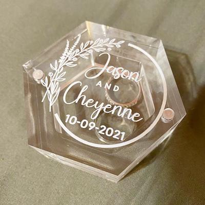 China Gift.Jewelry.Marriage Cheap Engraved Wedding Ring Hexagon Acrylic Ring Box Custom Jewelry Box Engagement Ring Bearer Box Jewelry Storage for sale