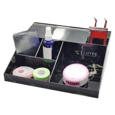 China Custom Acrylic Lash Tray Organizer Shelf Marble Eyelash Extension Private Label Holder Eyelash Tool Storage Rack for sale