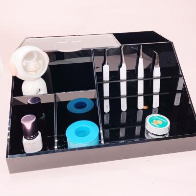 China Marble Eyelash Tweezers Organizer Lash Organizer No Reflective Extension Black Lash Display Tray Organizer Box with Stand for sale