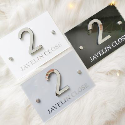 China 2021 Modern Square New House Number Sign Holder Acrylic House Number Plate For Exterior Wall for sale