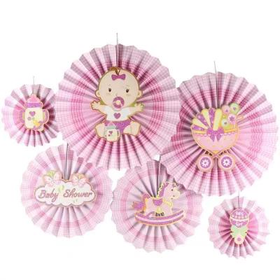 China Birthday Cake Topper Ceiling Party Decoration Supplies Round Paper Fan Hanging Paper Fan Decorations Set of 6 for Baby Shower for sale