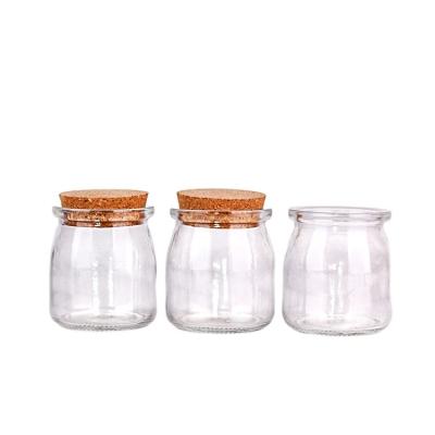 China 150mL Mini Glass Food Pudding Jar Cork Lid Candy Jam Milk Juice Pudding Candle Jars For Candle Making for sale