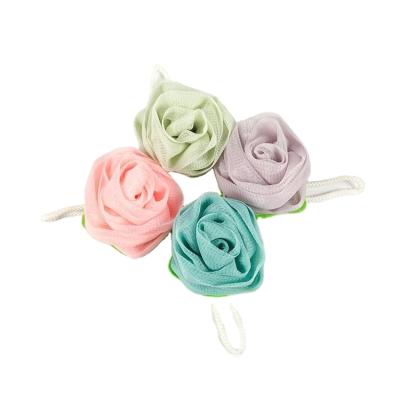 China EXFOLIATE OEM Pack Colorful Soft Baby Bath Foam Scrubber Bath Loofah Sponge Rose With Rope for sale