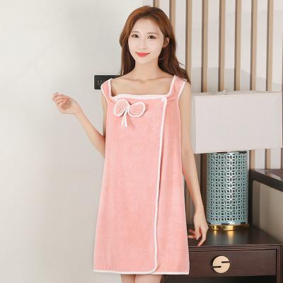 China Newest 2022 Viable Coral Bath Skirt Quick Dry Coral Velvet Towel Chest Wrapped Bath Skirt for Girl for sale