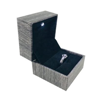 China Luxury High End Materials Wood Grain Recycled Paper Wrapped Jewelry Ring Strong Box With Lighting And Velvet Lining for sale