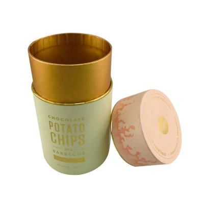 China High End Recycled Materials Gold Luxury Paper Printed Round Tube Potato Chips Box French Fries Packaging Box for sale